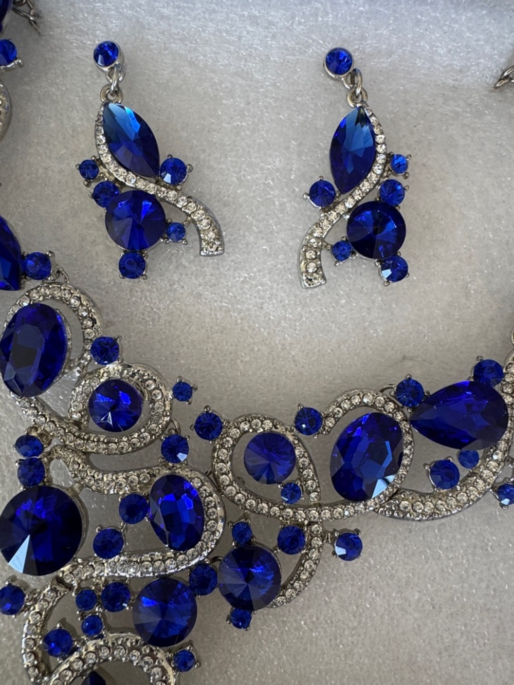 Statement Royal Blue Crystal Necklace and Earring Set - Women Jewelry Pageant - Picture 2 of 2